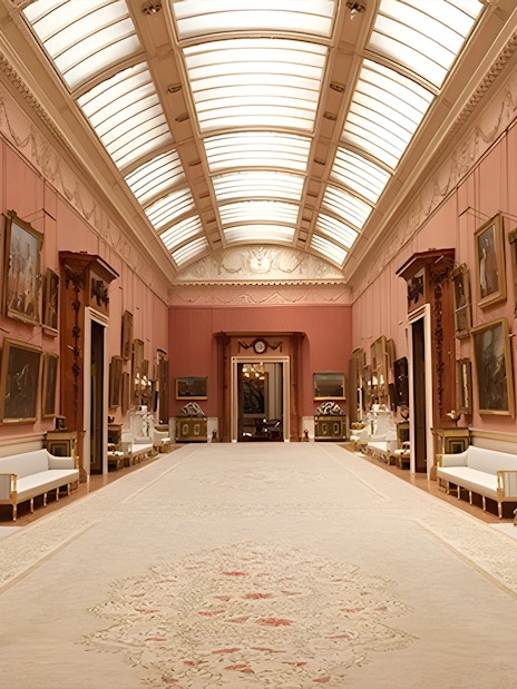 Buckingham Palace State Rooms with paintings and ornate decor on a guided tour.