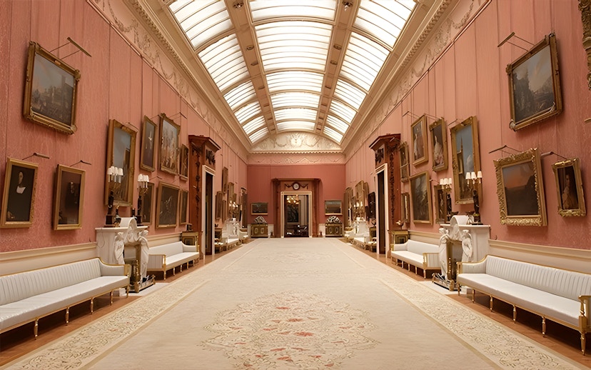 Buckingham Palace State Rooms with paintings and ornate decor on a guided tour.