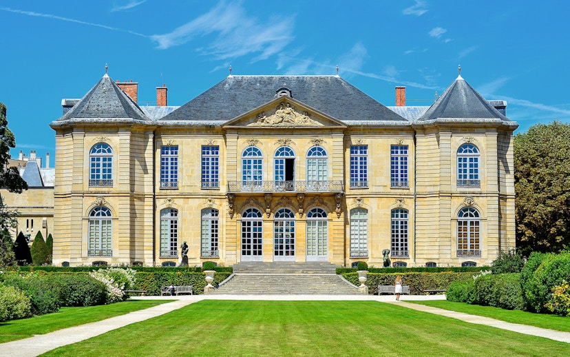 Rodin Museum exterior with manicured gardens, Paris, France.