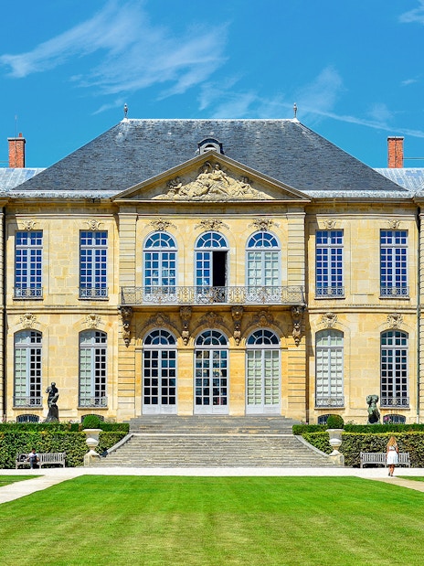 Rodin Museum exterior with manicured gardens, Paris, France.