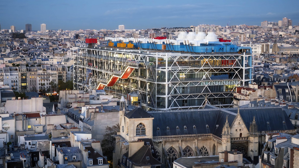 Centre Pompidou in Paris with its colorful exterior and surrounding cityscape.