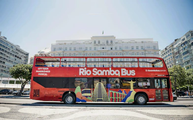 Rio Samba Bus in front of Copacabana Palace, Rio de Janeiro, for hop-on hop-off tour.