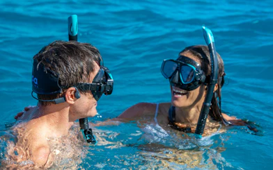 Snorkelers enjoying clear blue waters on a Cairns half-day tour.