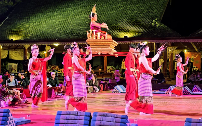 Traditional Thai dancers performing at Chiang Mai Khan Toke Dinner & Cultural Experience.
