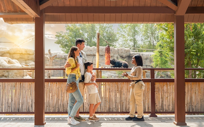 Family learning about bears at Dubai Safari Park.