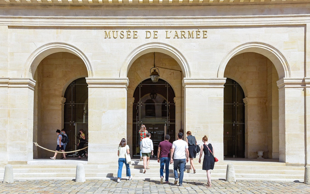 Visitors entering the Paris Army Museum at Invalides.
