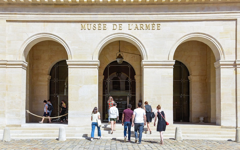 Visitors entering the Paris Army Museum at Invalides.