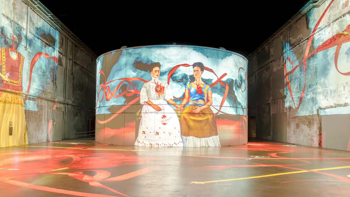 Frida Kahlo artwork projected at Bassins Des Lumieres exhibition.