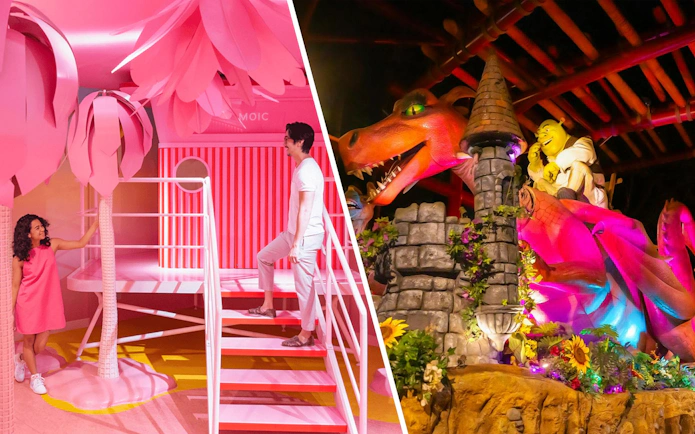 Visitors exploring vibrant pink room at Museum of Ice Cream, Singapore.