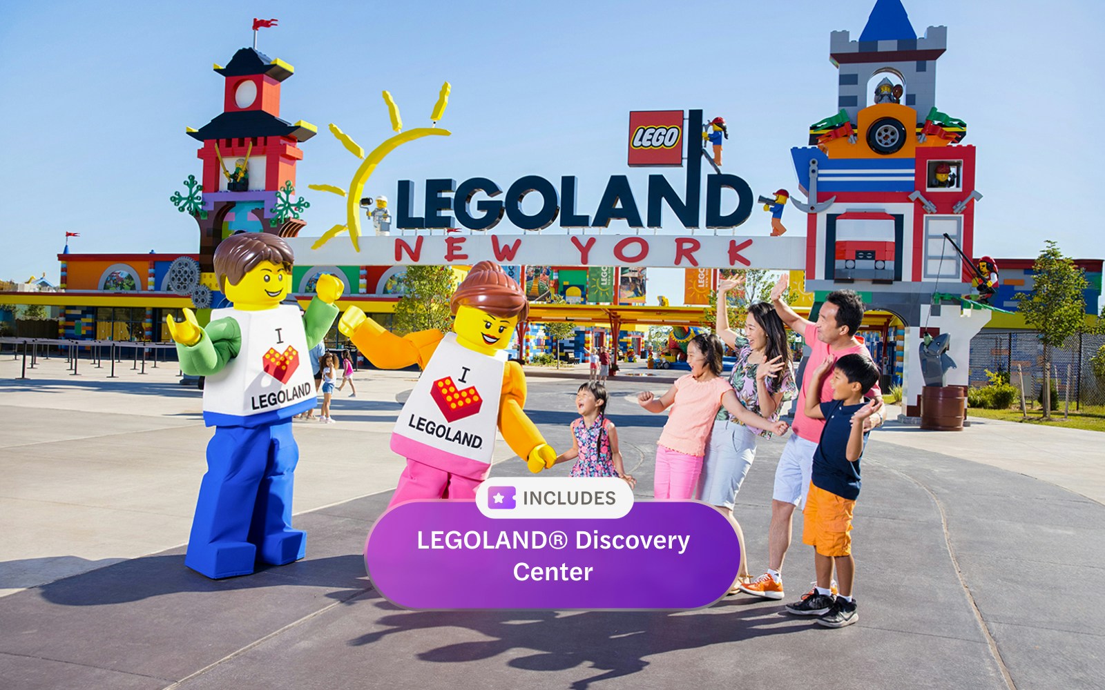 Children building with Lego bricks at Legoland New York, part of Go City New York Explorer Pass.