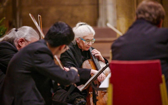 Musicians performing at a Christmas concert inside St. Stephen's Cathedral, Vienna.
