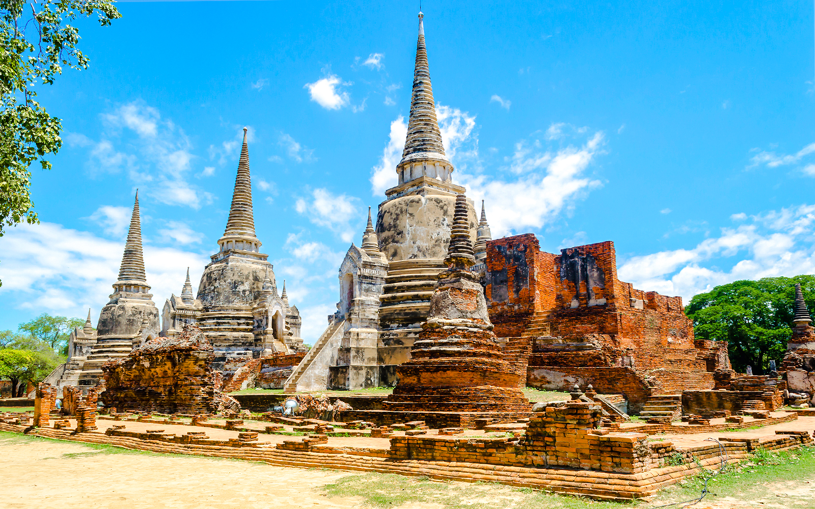 Wat Phra Si Sanphet temple ruins with ancient stupas in Ayutthaya, Thailand.