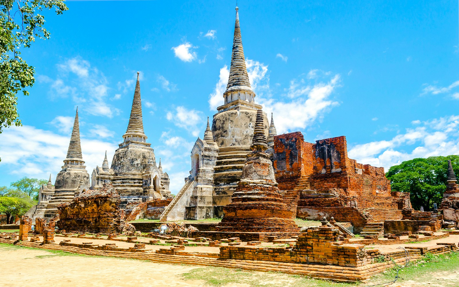Wat Phra Si Sanphet temple ruins with ancient stupas in Ayutthaya, Thailand.