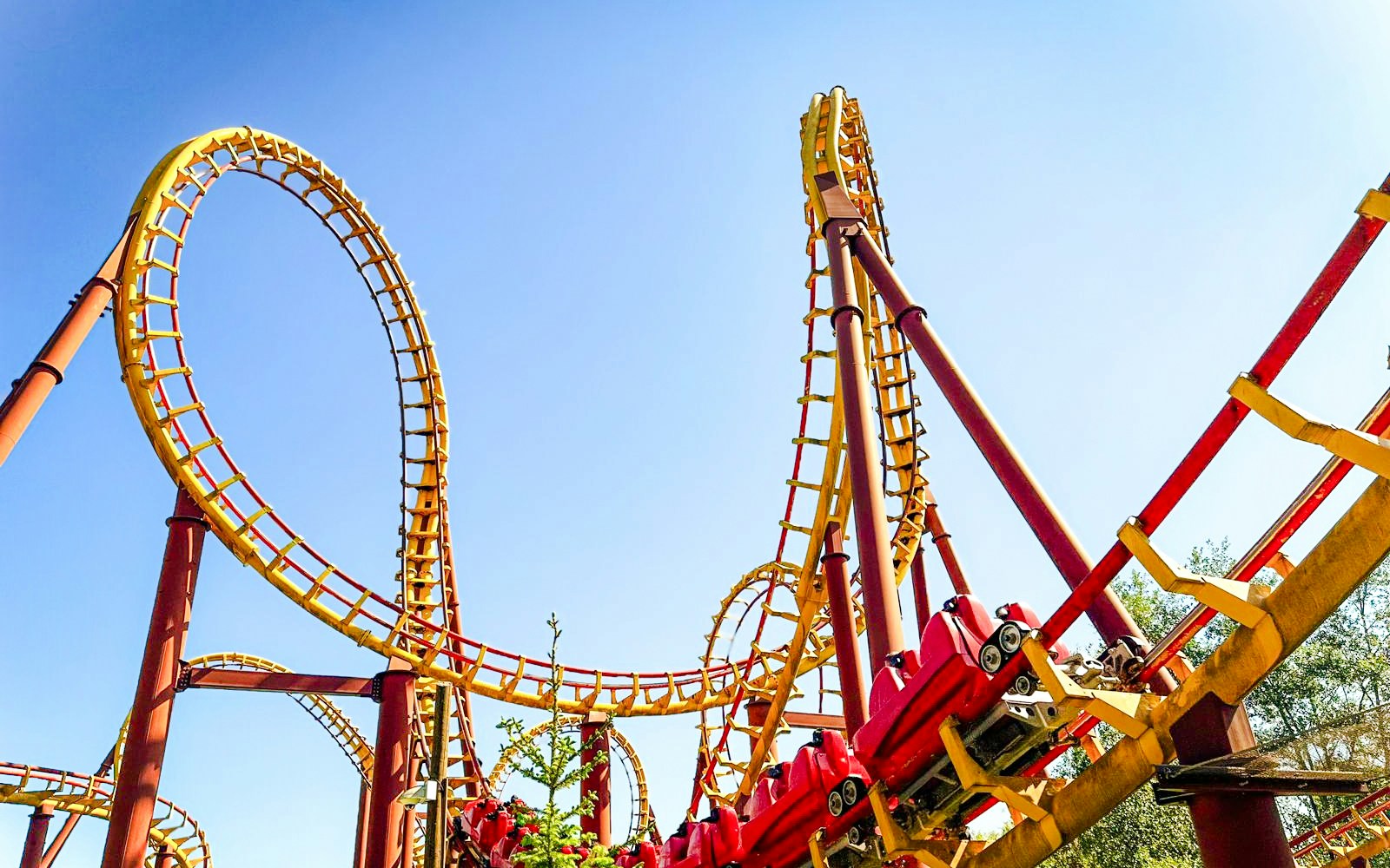 Roller coaster loops at Goudurix, Parc Astérix, France.