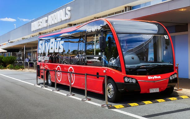 Skybus at Hobart Airport Domestic Arrivals terminal.