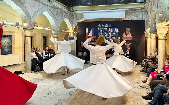 Whirling Dervishes performing in Istanbul during a Mevlevi Sema ceremony.
