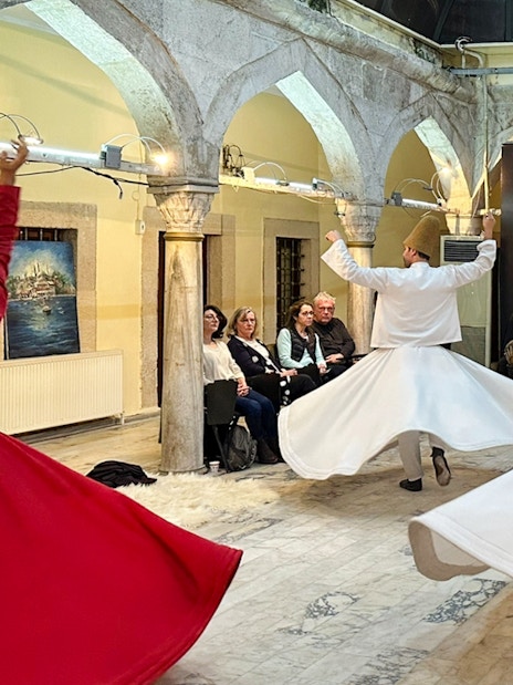 Whirling Dervishes performing in Istanbul during a Mevlevi Sema ceremony.
