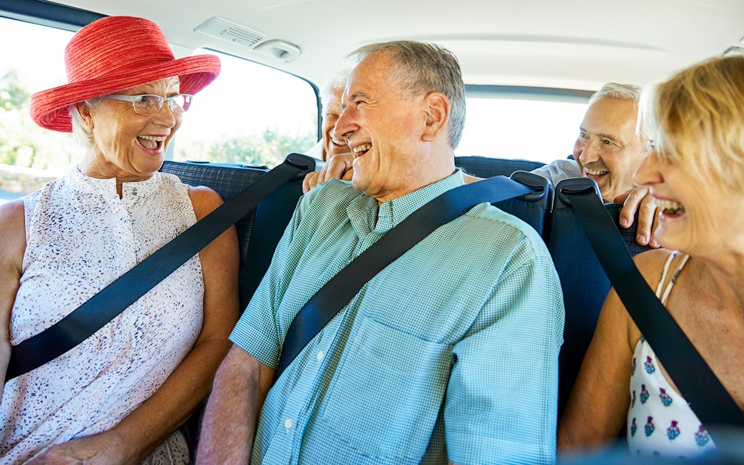 Group enjoying a car ride on the St Tropez and Port Grimaud day tour from Nice.