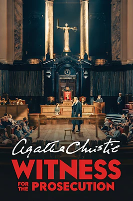 Courtroom scene from "Witness for the Prosecution" play with actors and audience.