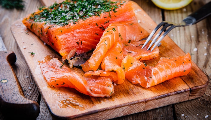 Severn & Wye oak-smoked salmon dish at a cafe in New York
