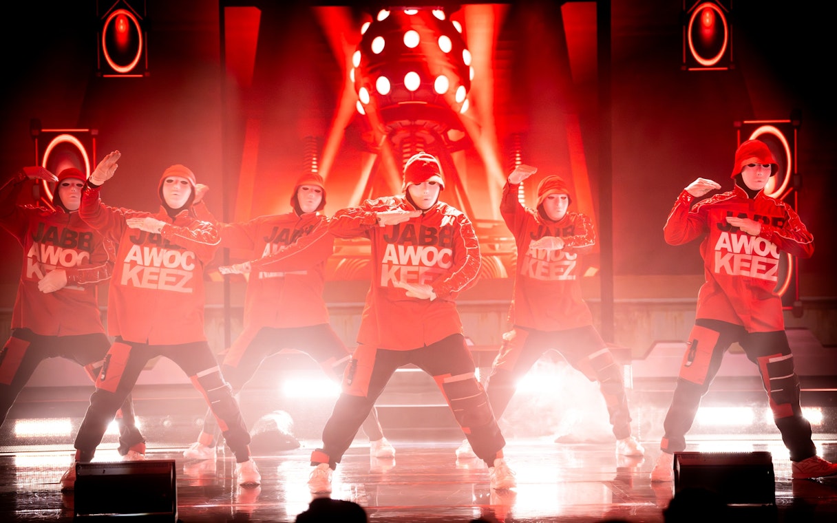 Dancers performing at Jabbawockeez show in Las Vegas.