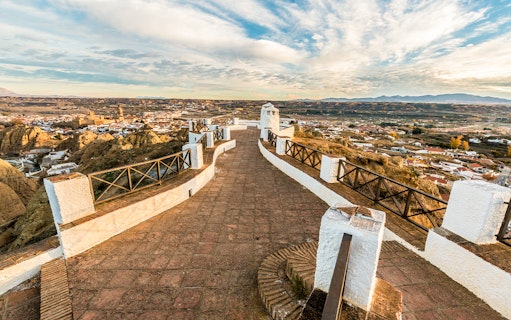 Walkway overlooking Guadix town and landscape on the Guadix & Tabernas Desert tour from Granada.