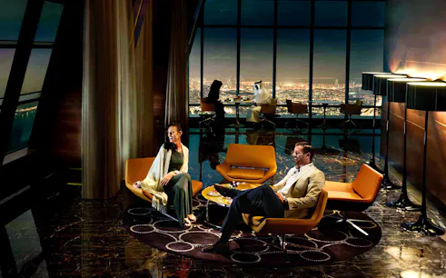 Guests enjoying the view at The Observation Deck at 300, Etihad Tower, Abu Dhabi.