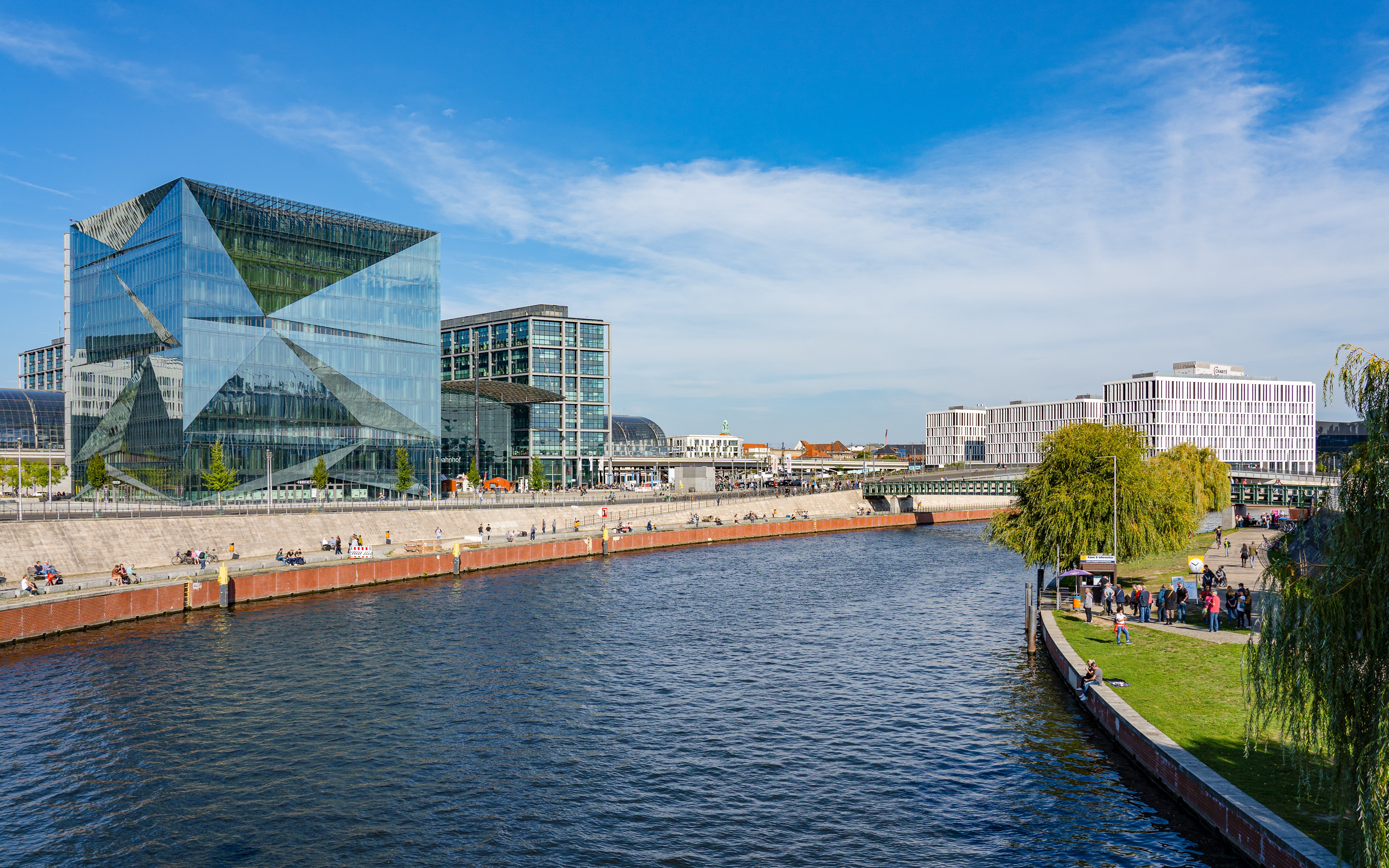 Potsdamer Platz view from Berlin sightseeing cruise along the Spree River.