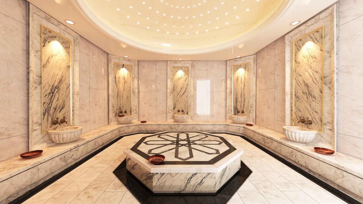 people bathing in a turkish bath in budapest