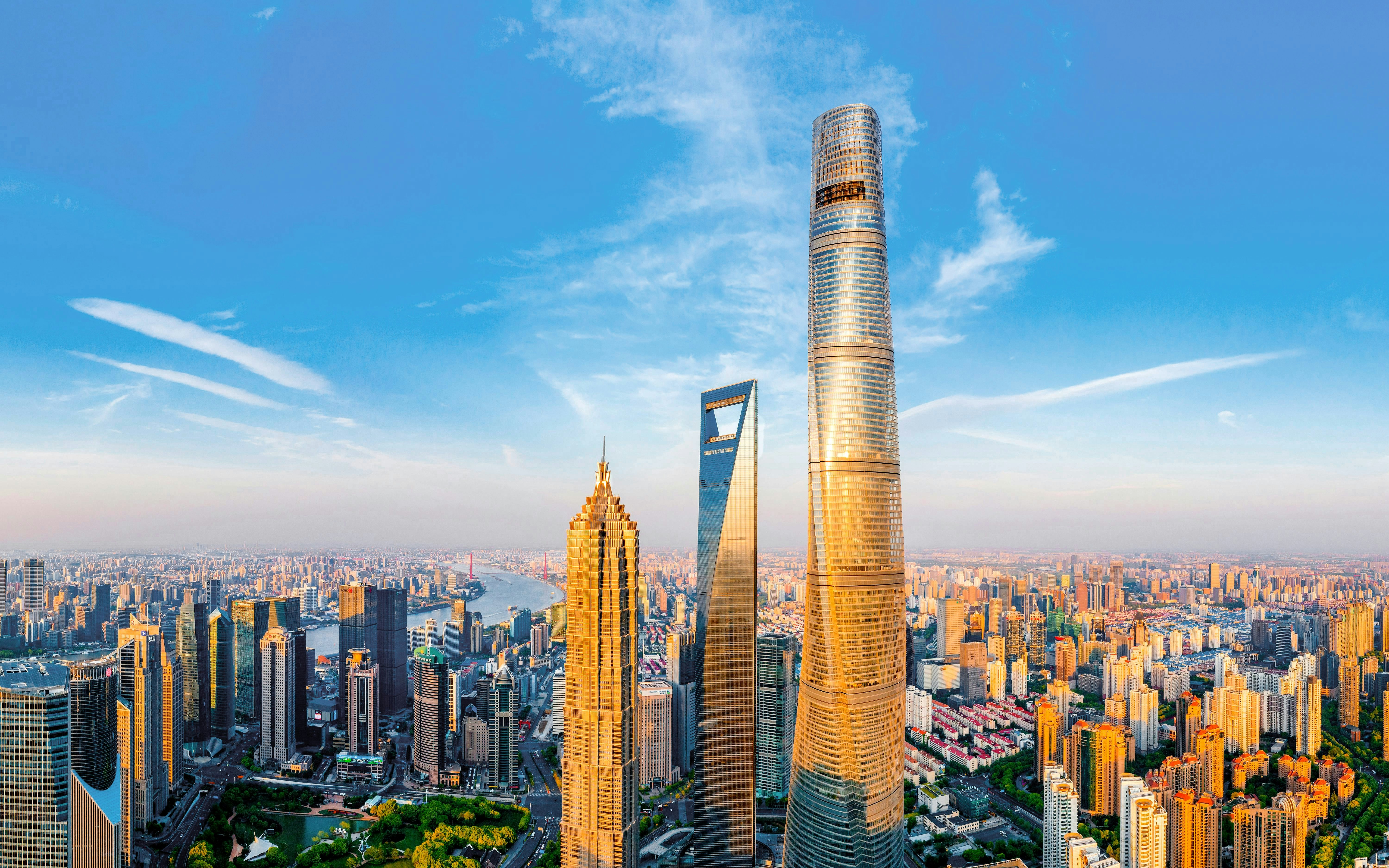 Shanghai skyline with the Shanghai Tower and World Financial Center.