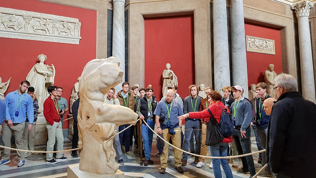 Tour guide showing a group the intricacies of the Sistine Chapel in Vatican Museums, Rome, included in the Jubilee Silver Pass