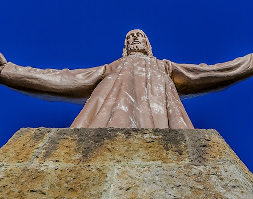 Sagrat Cor church with Jesus statue atop Tibidabo Mountain, Barcelona.