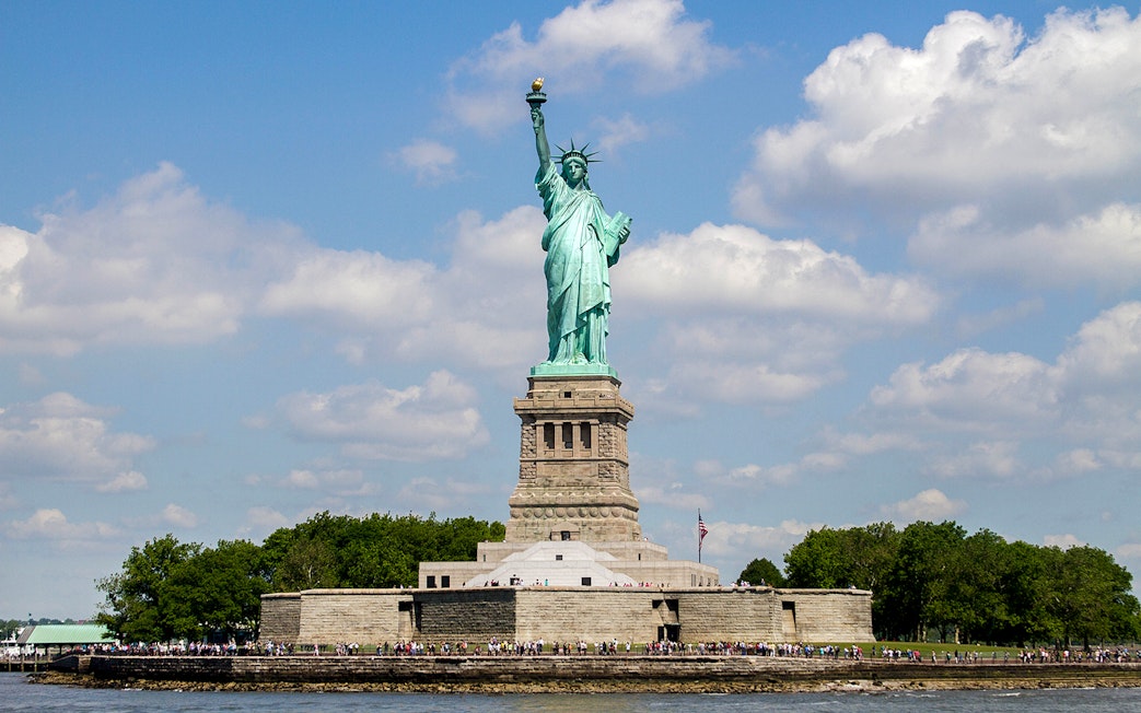 Statue of Liberty view during Liberty Super Express tour, New York City.