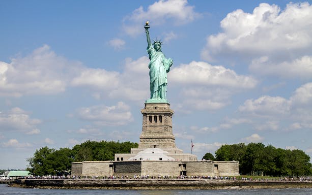 Statue of Liberty view during Liberty Super Express tour, New York City.