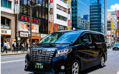 Private transfer vehicle in Tokyo city near Haneda Airport.