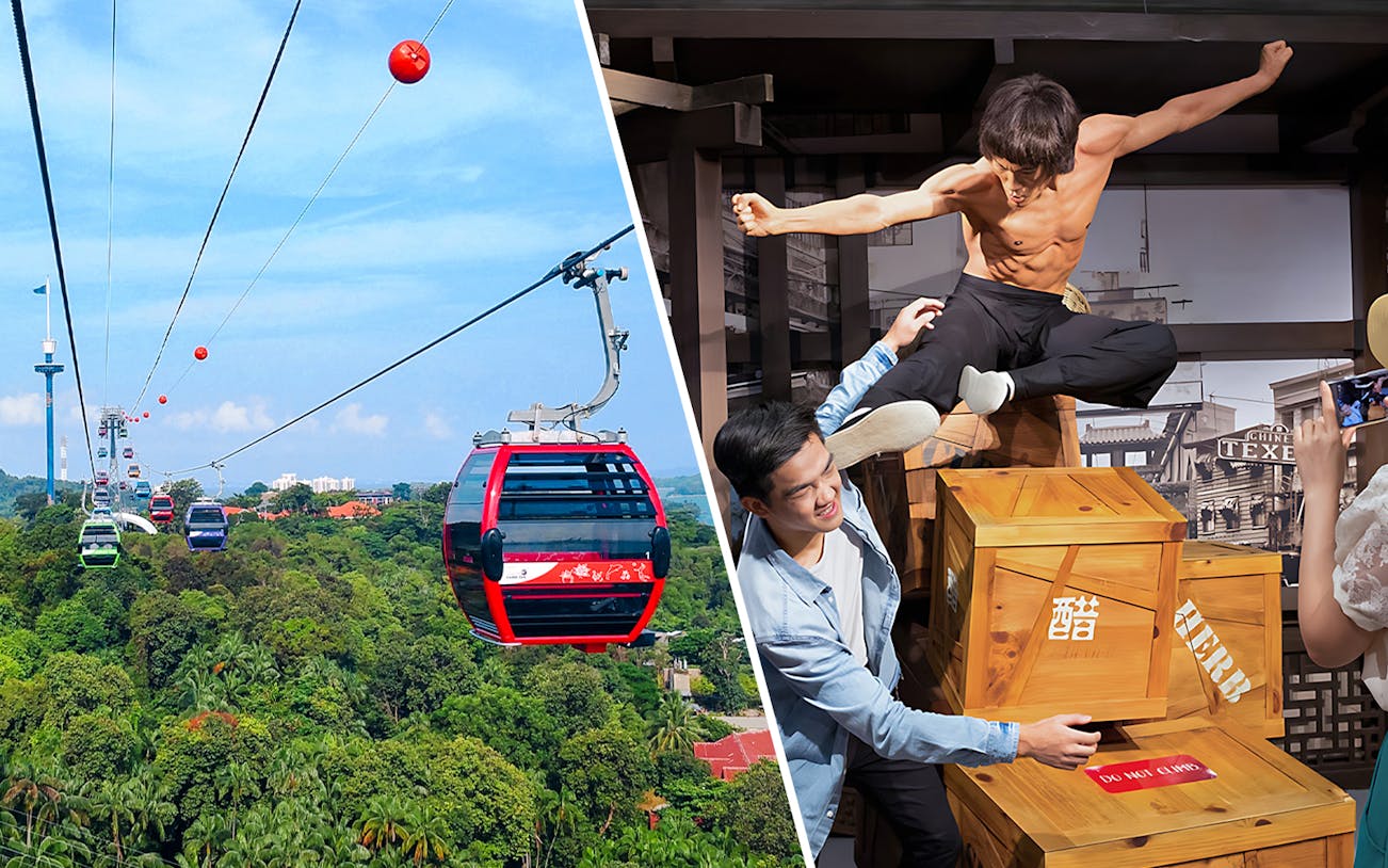Cable cars over lush greenery in Singapore and a wax figure at Madame Tussauds.