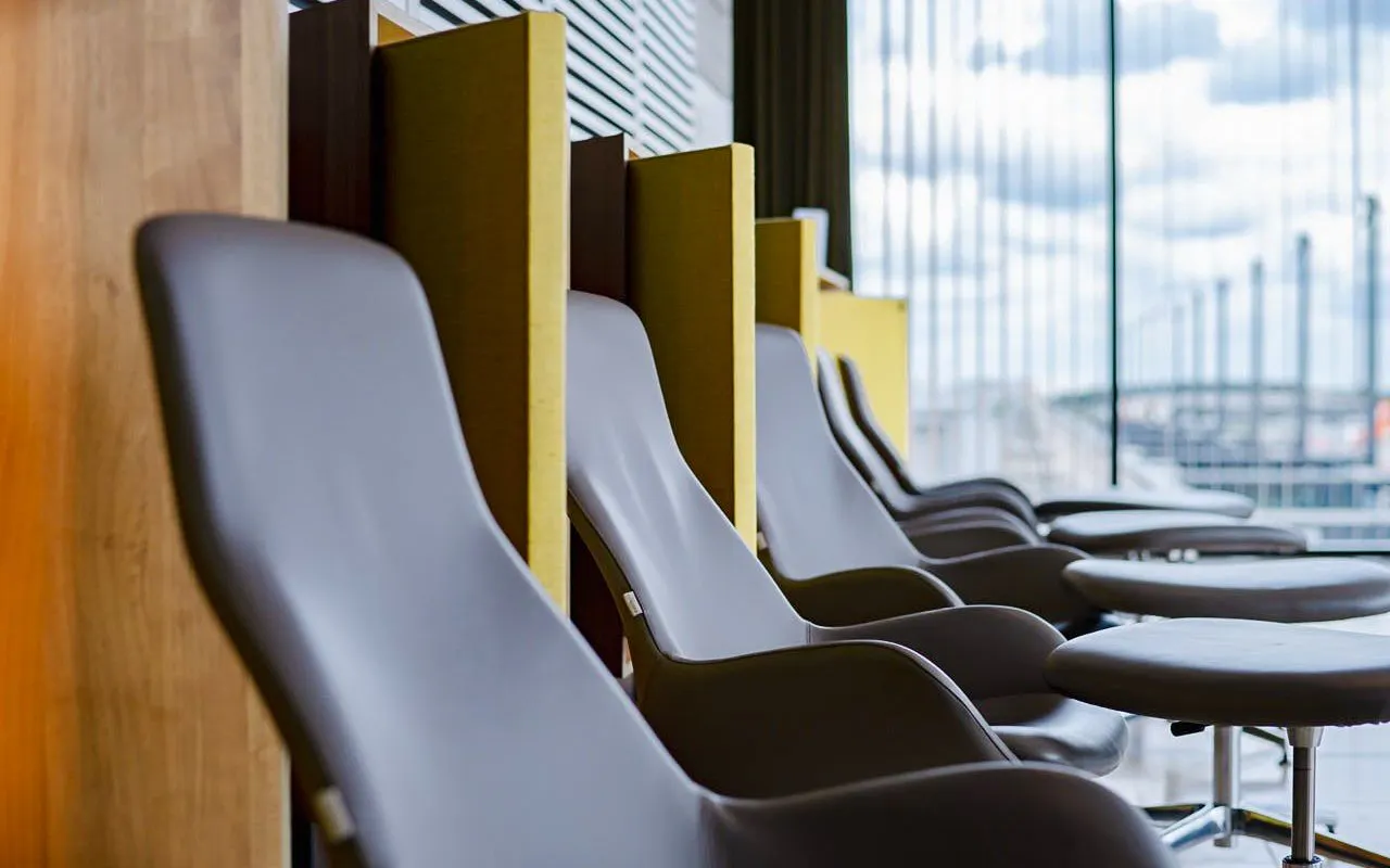 Seating area in BER Lounge Tempelhof at Berlin Brandenburg Airport Terminal 1.