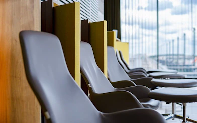 Seating area in BER Lounge Tempelhof at Berlin Brandenburg Airport Terminal 1.