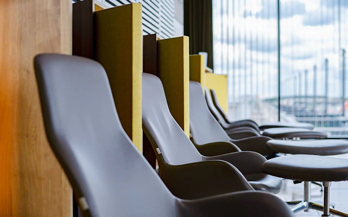 Seating area in BER Lounge Tempelhof at Berlin Brandenburg Airport Terminal 1.