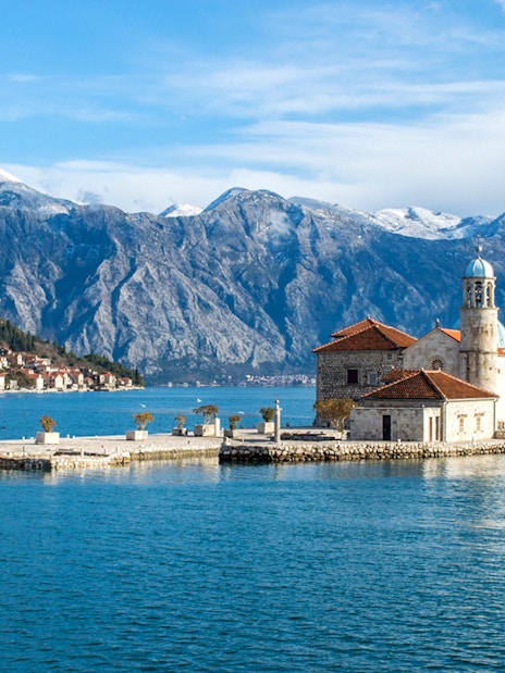 Our Lady of the Rocks island with church, Kotor Bay, Montenegro, during small group tour.