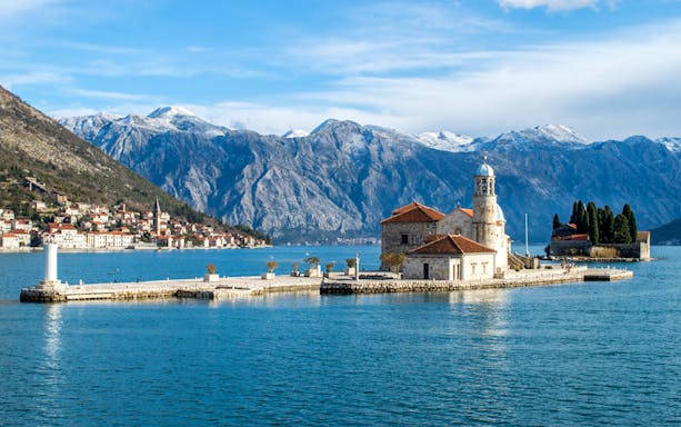 Our Lady of the Rocks island with church, Kotor Bay, Montenegro, during small group tour.