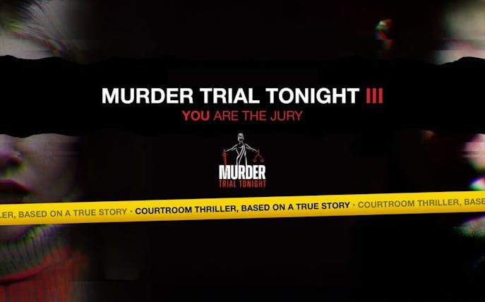 Murder Trial Tonight III promotional banner with courtroom thriller theme.