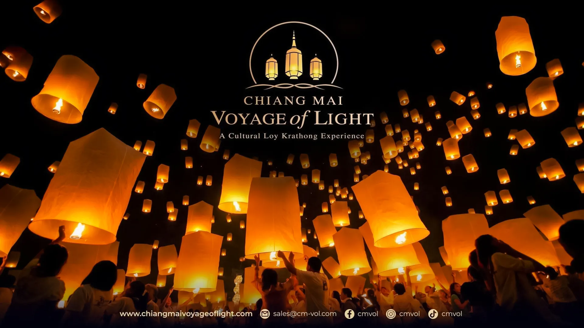 Lanterns released into the night sky during Chiang Mai Voyage of Light festival.