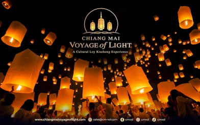 Lanterns released into the night sky during Chiang Mai Voyage of Light festival.