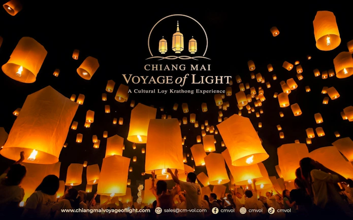 Lanterns released into the night sky during Chiang Mai Voyage of Light festival.