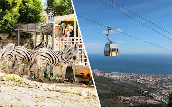 Zebras at Selwo Aventura park and Benalmadena Cable Car over Estepona, Spain.
