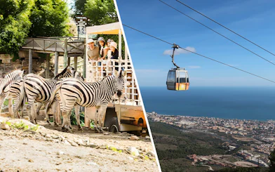 Zebras at Selwo Aventura park and Benalmadena Cable Car over Estepona, Spain.