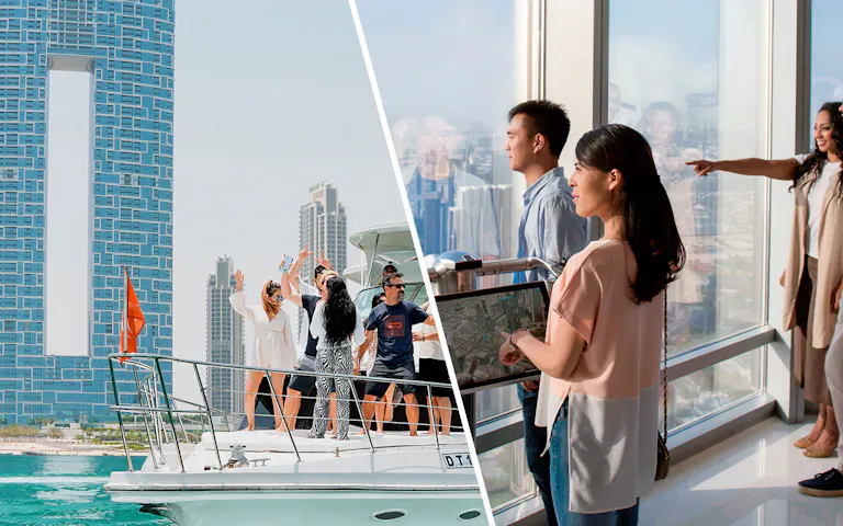 Combo Dubai Marina 2 Hour Luxury Yacht Cruise BBQ Dinner + Burj Khalifa At Top Tickets