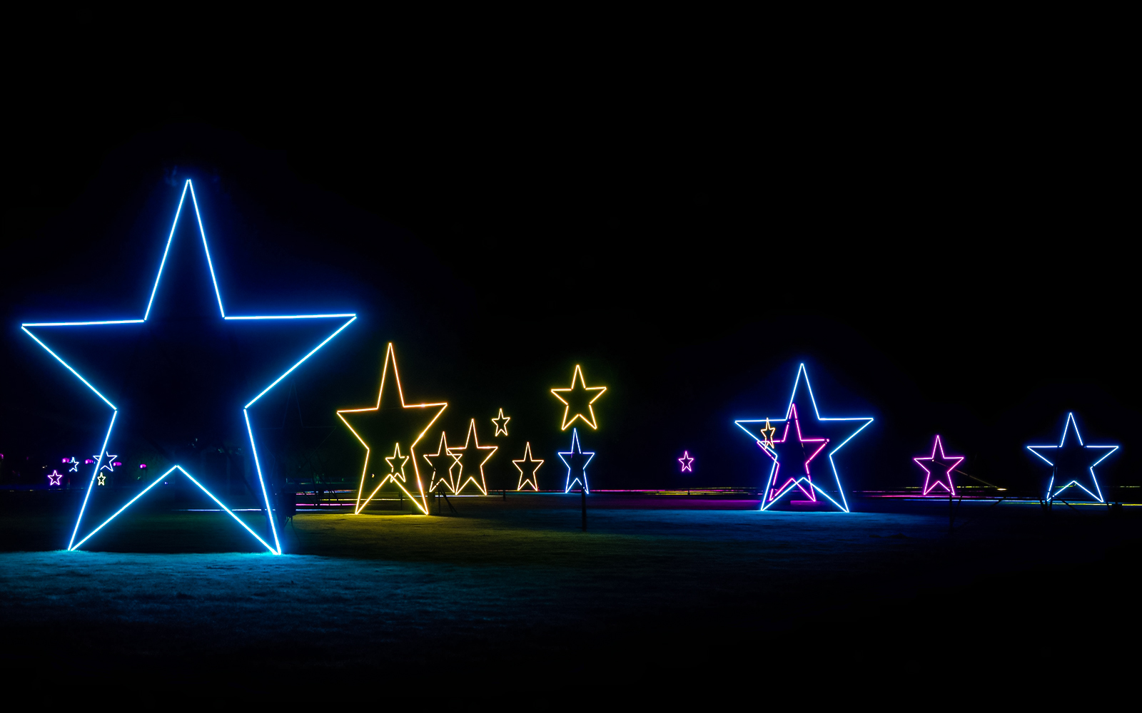 Illuminated star displays at Blenheim Christmas Lights event.