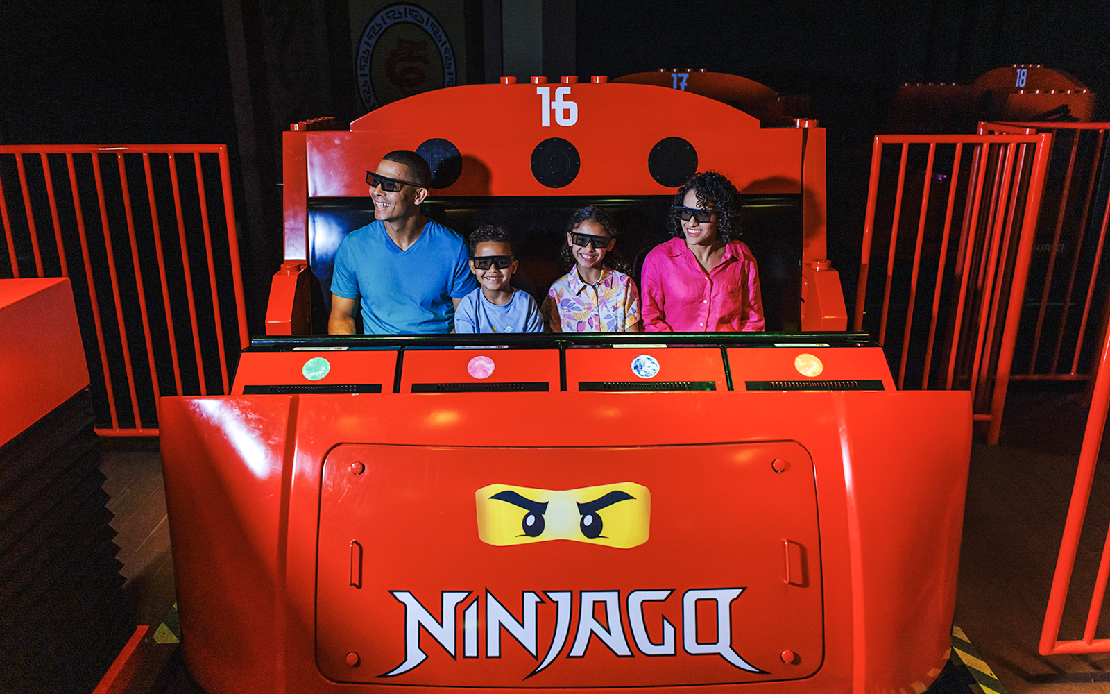 Guests enjoying Ninjago ride at Legoland New York.